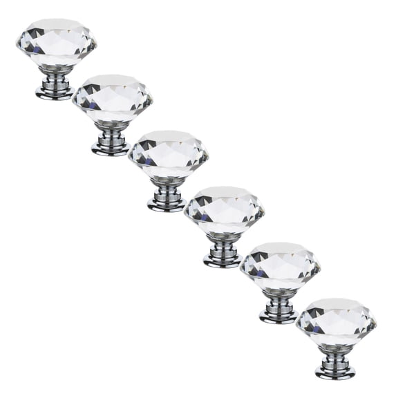 6 Pcs Clear Crystal Drawer Knob, Diamond Shape Crystal Glass, Clear Crystal Drawer Knobs Diameter Cabinet Knobs for Dresser Drawers-Glass Dresser Handles 1.18"