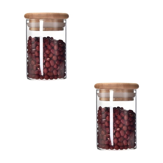 6 Pcs Clear Glass Canister Food Storage Jar, Stackable Clear Decorative Organizer Bottle Canister Pantry Jar with Air Tight Wooden Lid for Food, Coffee, Candy, Sugar, Salt, Tea