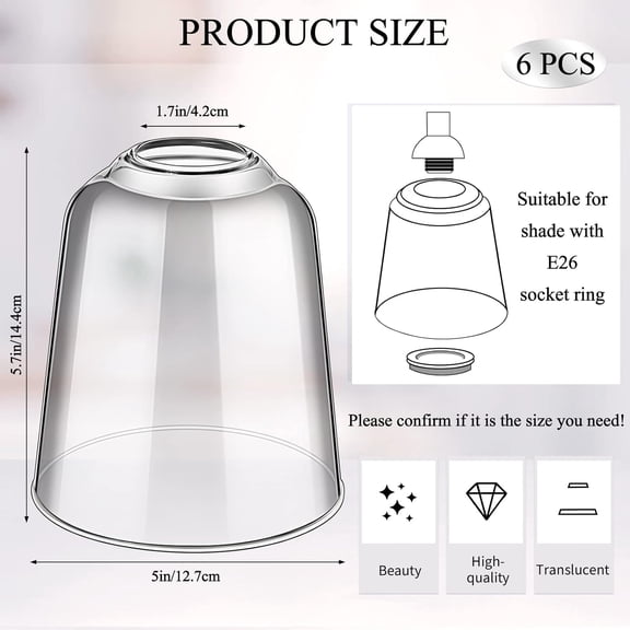 6 Pcs Clear Glass Shade 5" Dia 5.67" High 1.65" Fitter Light Cover Shade Ceiling Fan Light Covers High Transmittance Glass Globes for Light Fixtures Replacement Pendant Chandelier