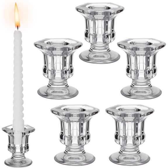 6 Pcs Clear Hexagon Glass Tealight Holders - Romantic Table Decor