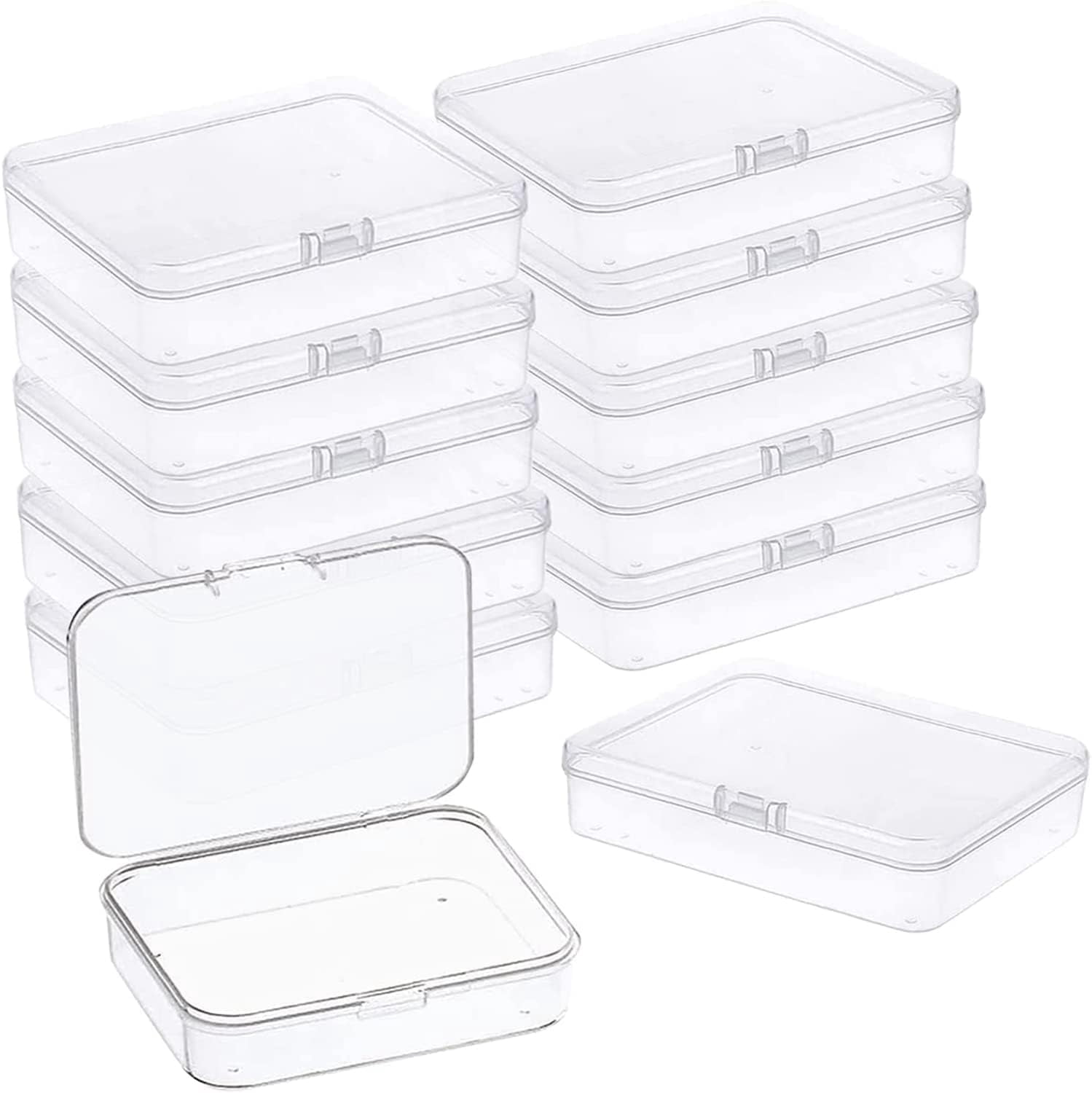 6 Pcs Clear Mini Plastic Storage Containers with Lids, Rectangle Small Boxes for Organizing Beads, Game Pieces, Business Cards, Craft Supplies