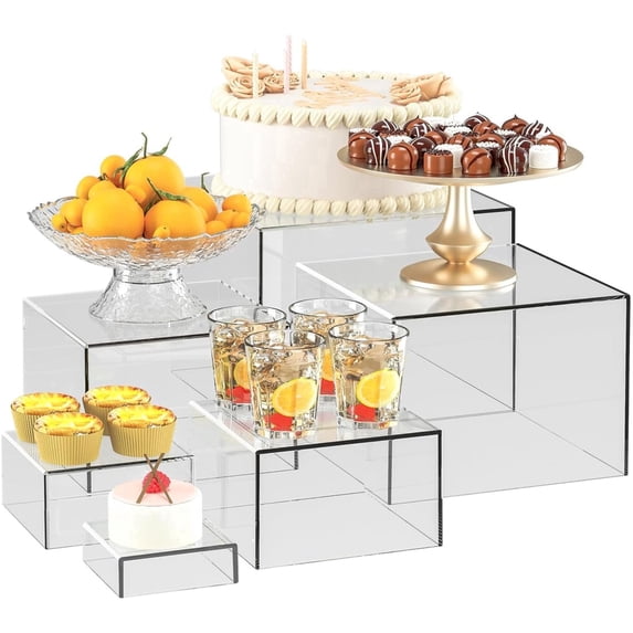 6 Pcs Clear PS Cube Risers, Hollow Display Stands for Buffet Decor, 3-8 in