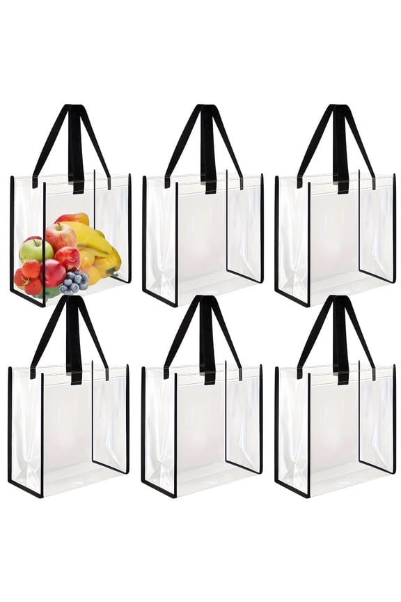 6 Pack Clear PVC Tote Bags - 12x6x12 Inch Transparent Shoulder Bags | Large Capacity Waterproof Tote Bags for Concert , Beach, Shopping & Travel