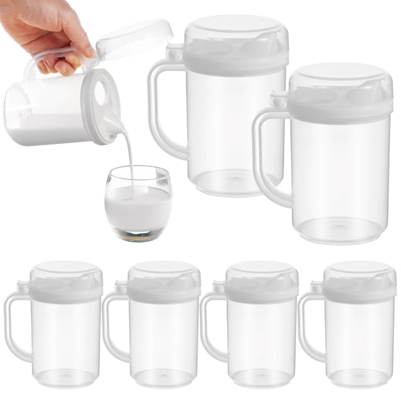6 Pcs Clear Plastic Pitcher Set, 21.9 oz Easy Pour Mini Pitchers with Lids and Handles, Easy Pour Bottles for Water Milk Tea Cold Drink Home Daily Party
