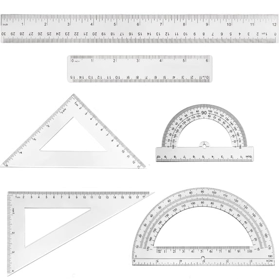 6 Pcs Clear Plastic Ruler Set,2 Protractors 180 Degree 2 Triangle Rulers 45 | 60 Degree 2 Straight Rulers,Geometry Math Ruler Measuring Tool,Inches & Metric,By Scheam
