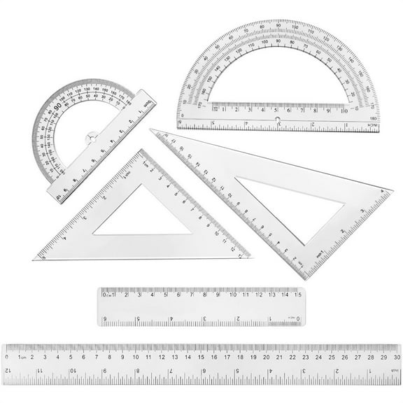 6 Pcs Clear Plastic Ruler Set,2 Protractors 180 Degree 2 Triangle Rulers 45 | 60 Degree 2 Straight Rulers,Geometry Math Ruler Measuring Tool,Inches & Metric,By Scheam