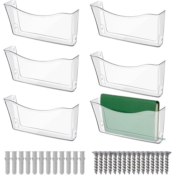 6 Pcs Clear Plastic Wall Folders File Holder, 13.4x6.9 Inch Single Wall File Organizer for Office and Home