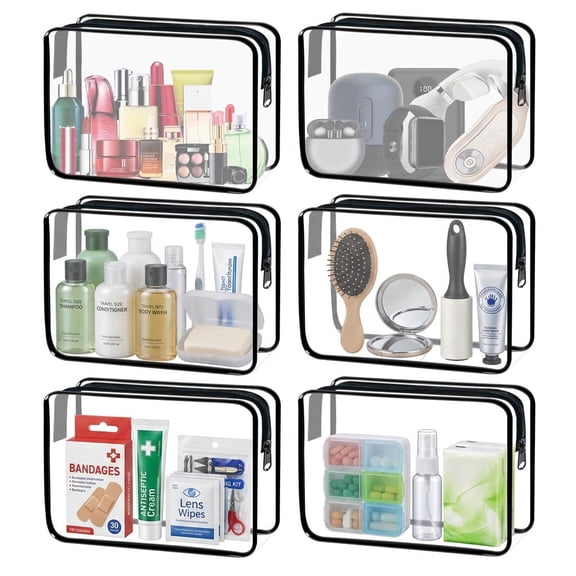 6 Pcs Clear Toiletry Bag, TSA Approved Clear Makeup Bag with Zipper, Waterproof Clear Pouch Makeup Pouch, Reusable Travel Toiletry Bag for Vacation Bathroom Organization