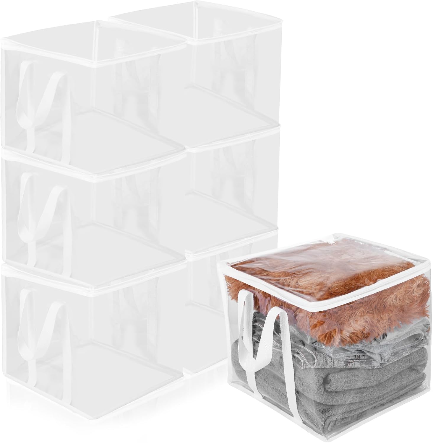 6 Pcs Clear Zippered Organizers 12''x12''x12'' Moving Bags with ...