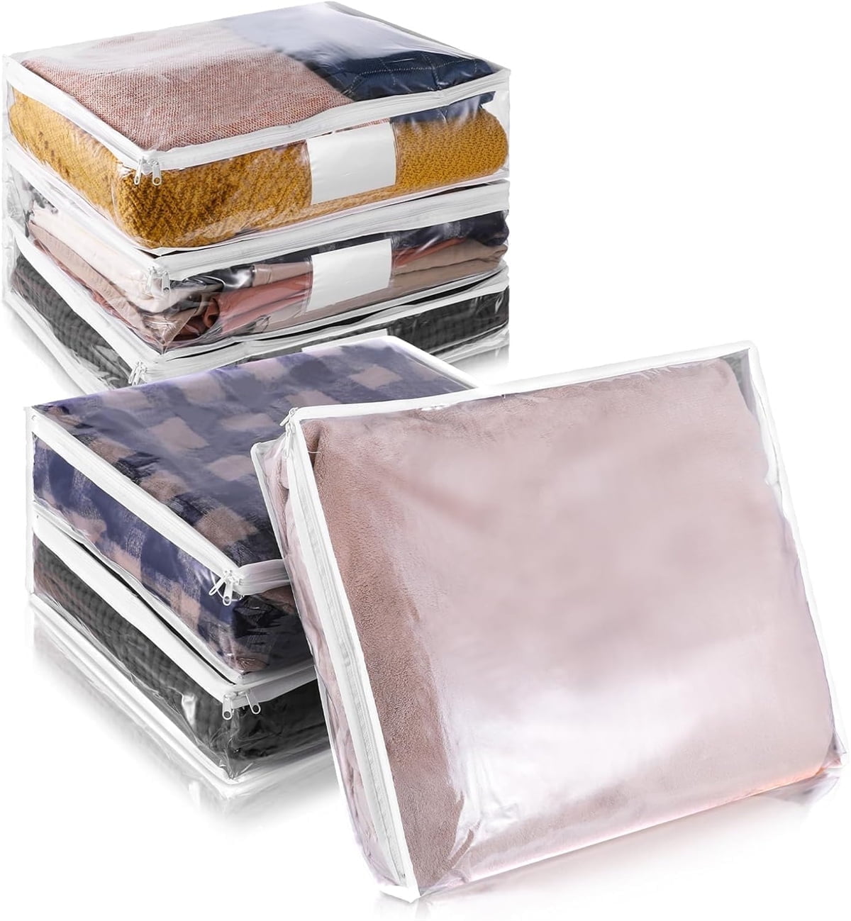 6 Pcs Clear Zippered Storage Bags,Tutuviw Clothes Bag Organizer with Zipper,Plastic Sheet Organizer and Storage for Sweater Blankets Sheet Linen Quilt Bed Pillow Cube Organizer(15x11x4in)