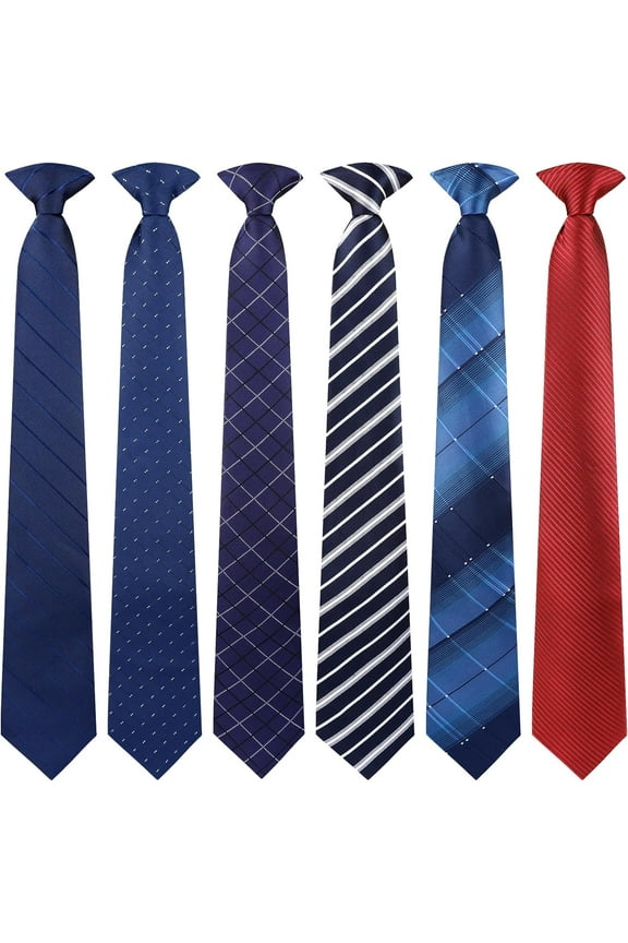 6 Pcs Clip on Ties for Men 20 Inch Mens Clip on Tie Plaid Striped Dots Pre Tied Necktie for Office School Party Wedding