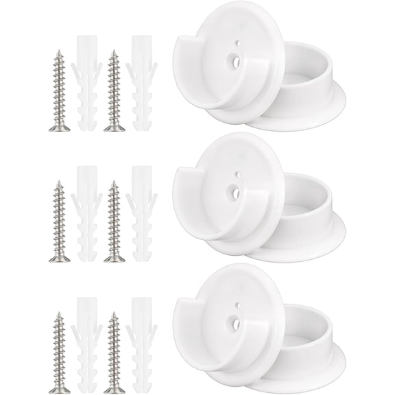 6 Pcs Closet Pole Holders Tension Bar Rod Bracket Heavy Duty Wardrobe Tube Rail Support Plastic End Sockets Accessories with Screws for Bathroom Home Shower Clothing Curtain Store