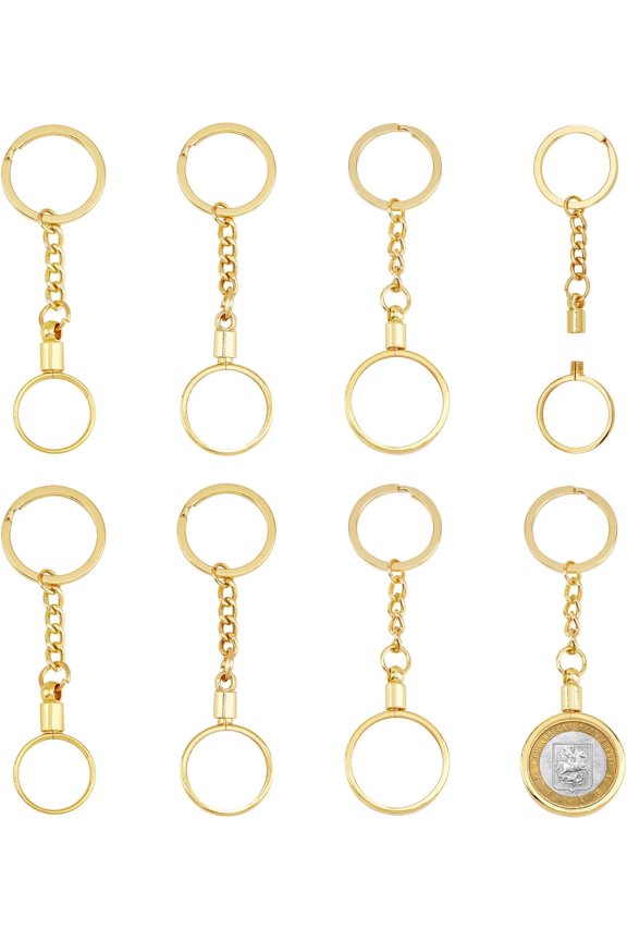 6 Pcs Coin Holder Keychain Medallion Holder with Key Ring Golden Zinc Alloy Coin Bezel Key Ring for AA Medallion Recovery Chip or Lucky Coins Golden