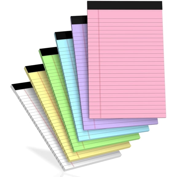 6 Pack Legal Pads 5x8 Colored Note Pads, 50 Sheets Wide Legal Ruled, Notepads 80GSM Thick Paper Memo Pads To Do List for Office Work Home