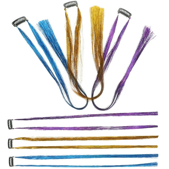 6 Pcs Colored Silk Hair Extensions Hair Clip Tinsel Hair Hair Glitter Hair Tinsel Kit Glitter Braiding Hair