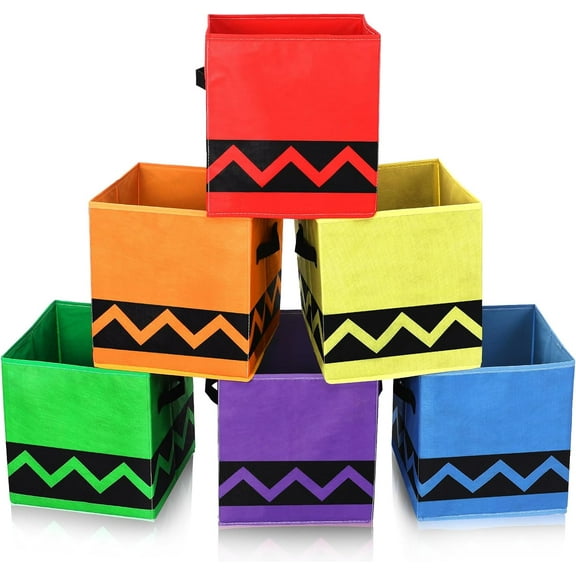 6 Pcs Colorful Cube Storage Bins 11 Inch Crayon Classroom Rainbow Storage Organizer with Handles Foldable Fabric Cubby Baskets Back to School Book Decorations for Office Home Supplies