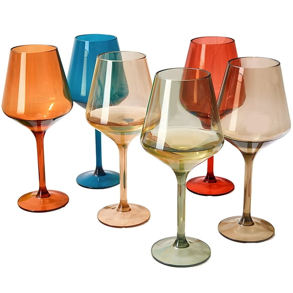 6 Pcs Colorful Gradient Wine Glass Set, Amber and Brown High Stem Glasses, Perfect for Wine and Cocktail Lovers, Elegant Hand-Blown Glassware for Parties and Gatherings
