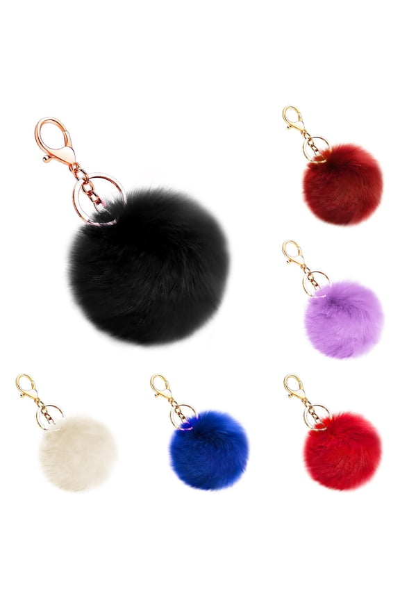 6 Pcs Colorful Pom Poms Keychain,Pompom Key Chains,Pom Balls Faux Fur Keychain,Soft Plush Ball Bag Keychain,Faux Fur Keyring,Backpack Charms Accessory For Women For Handbag Pendant Purse,Multicolor