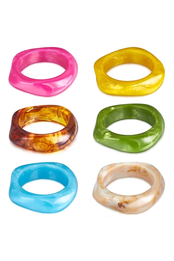 6 Pcs Colorful Square Acrylic Resin Bangle Bracelet Wide Geometric Irregular Geometric Wristbands Cuff Bangle Bracelet for Women