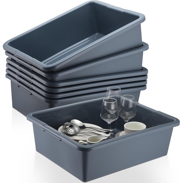 6 Pcs Commercial Bus Tubs Gray Plastic Heavy Duty Bus Box Restaurant