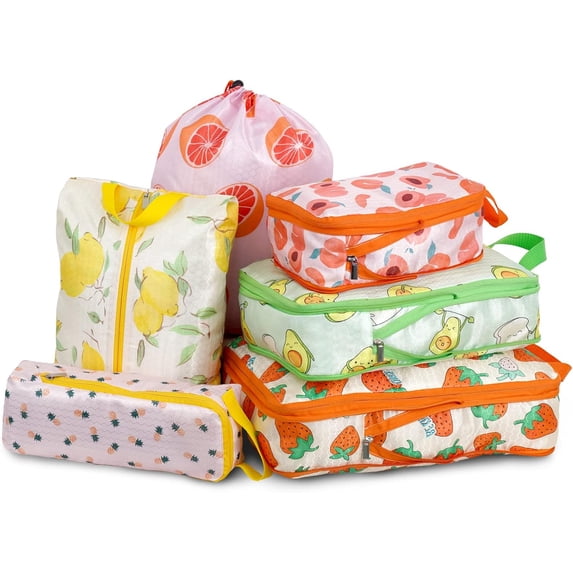 6 Pcs Compression Packing Cubes Travel for Suitcases, Luggage Organizer Nylon Washable Storage Bags Set - Packaging Cubes for Backpack Travel Perfect for Women Clothes Carry-Ons and Storage