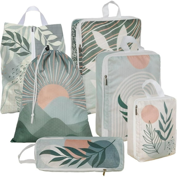 6 Pcs Compression Packing Cubes Waterproof Suitcase Travel Bag Luggage Backpack Organizer Travel Cubes for Packing-Bohemian