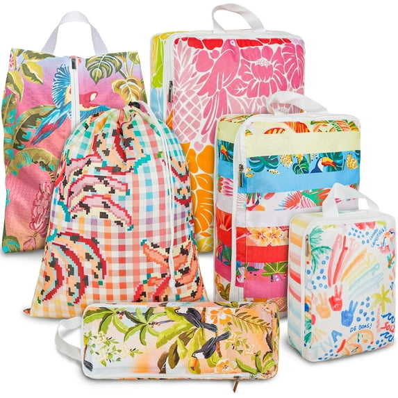 6 Pcs Compression Packing Cubes Waterproof Suitcase Travel Bag Luggage Backpack Organizer Travel Cubes for Packing-Tropical Banana