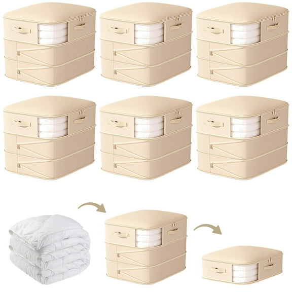 6 Pcs Compression Storage Bags, 3-tier Large Clothes Storage with Window & Handle, Ultra Space-saving Self Compression Organizers, Washable Duvet Storage Bags for Blankets, Sweaters