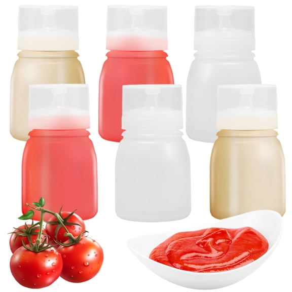 6 Pcs Condiment Porous Squeeze Bottles, 6oz Small Salad Dressing & Sauce Container, Multi-nozzle Bottle