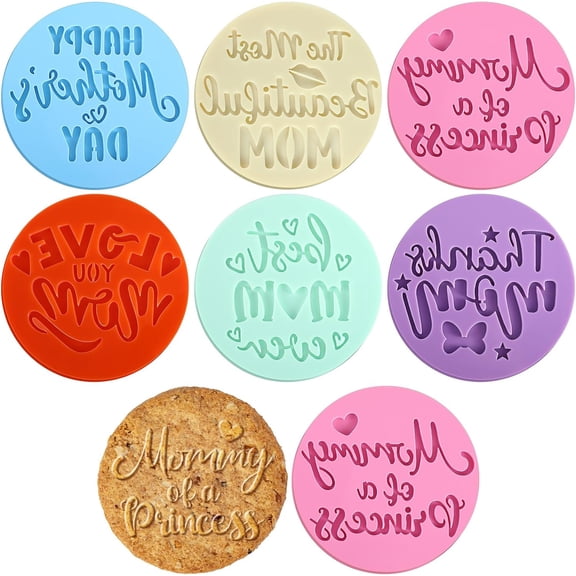 6 Pcs Cookie Stamp Tool Cake Embosser Cutters Mini Cake Mold Fondant Stamp 3D Design Cookie Embosser for Party Supplies Kitchen DIY Baking Tools(Mother's Day)