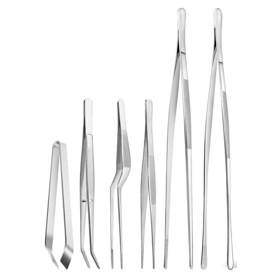6 Pcs Cooking Tweezer Tongs, 12'' and 6.3" Stainless Steel Kitchen Tweezer Set, Professional Chef Tweezers for Cooking, Repairing, Sea Food, BBQ, Multi-use
