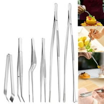 6 Pcs Cooking Tweezer Tongs, 12'' and 6.3" Stainless Steel Kitchen Tweezer Set, Professional Multipurpose Tweezer for Cooking, Repairing, Sea Food, BBQ, Multi-use