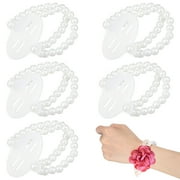 SOAC 6 Pcs Corsage Wristlet Bands Elastic Plastic Beads Wrist Corsage Bracelets Bands Wristlets Stretch Faux Pearls Wristband for Wedding Party Prom