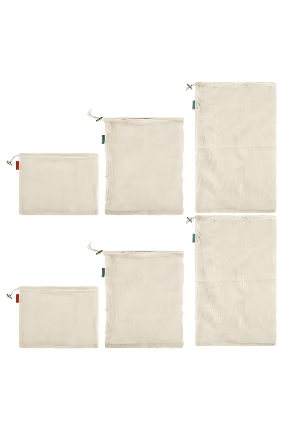 6 Pcs Cotton Mesh Bags, Organic Reusable Produce Bags, Washable Grocery Bags, Drawstring Design, Three Size