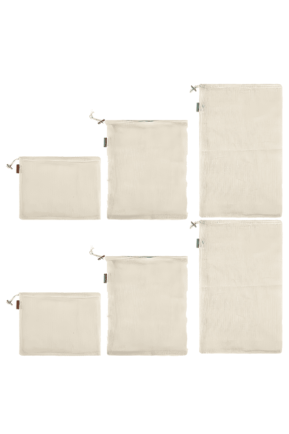 6 Pcs Cotton Mesh Bags, Organic Reusable Produce Bags, Washable Grocery Bags, Drawstring Design, Three Size