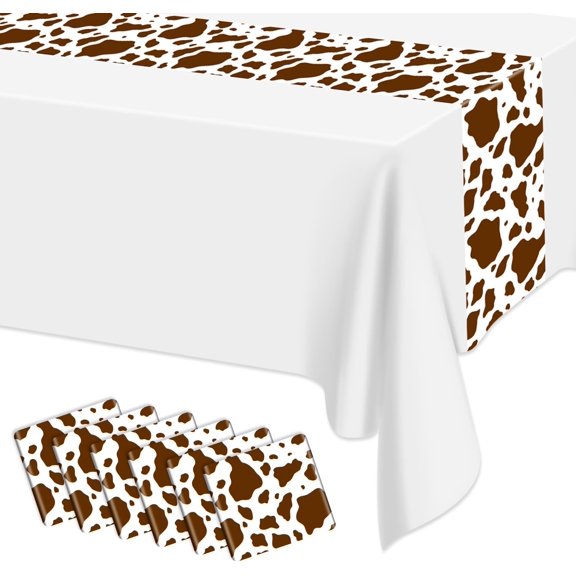 6 Pcs Cow Print Table Runner, 14 x 108 in Brown Cow Table Runner Farm Cow Print Tablecloth Western Tablecloth for Birthday Western Barnyard Home Kitchen Table Decorations