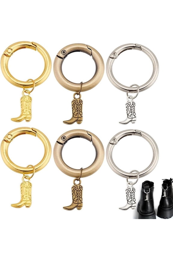 6 Pcs Cowboy Boot Pendant West Style Shoe Charms 3 Colors Alloy Charms with Spring Rings Shoe Decorations for Boots Shoes Keychain Bag Zipper Accessories Jewelry Making Colorful