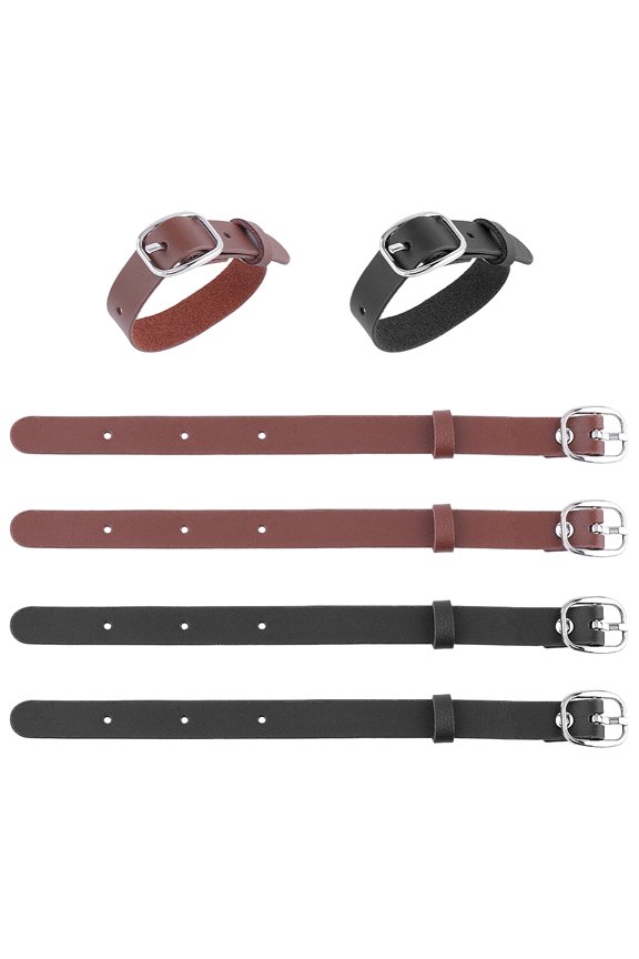 6 Pcs Cowhide Leather Stirrup Straps 2 Colors Adjustable Length PU Leather Luggage Tag Straps with Metal Buckle Suitcase Name Tag Holders