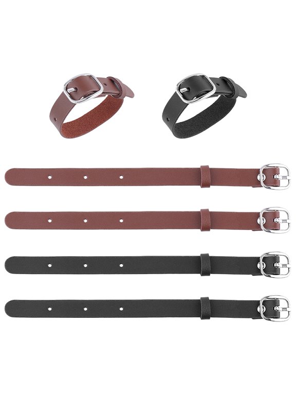 6 Pcs Cowhide Leather Stirrup Straps 2 Colors Adjustable Length PU Leather Luggage Tag Straps with Metal Buckle Suitcase Name Tag Holders