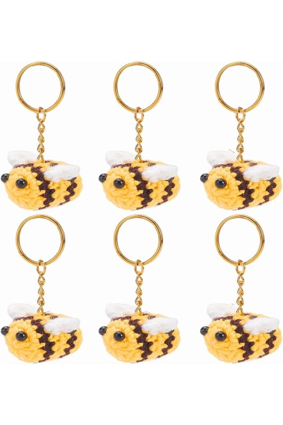 6 Pcs Crochet Bee Keychain Knitting 3D Key Chain Cute Car Keyring Charm Handmade Keychain Accessories Purse Pendant DIY
