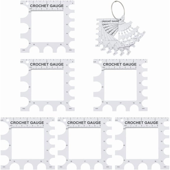 6 Pcs Crochet Gauge Tools Rectangle Plastic Knitting Needle Gauge with Binder hinged Rings Knitting Gauge Rulers Crochet Hook for Spinners Yarn Measuring Tools Crochet Accessories DIY White