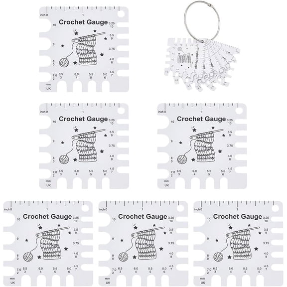 6 Pcs Crochet Gauge Tools Square Plastic Knitting Needle Gauge with Binder hinged Rings Knitting Gauge Rulers Crochet Hook for Spinners Yarn Measuring Tools Crochet Accessories for DIY