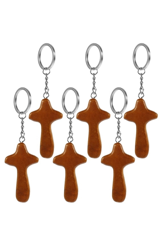 6 Pcs Cross Keyring Mini Wooden Crosses Keychain Pendant for Keys Miss