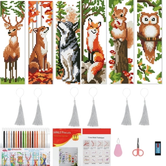 6 Pcs Cross Stitch Bookmark Kit for Beginners, Animal DIY Embroidery Set for Page Marking Handmade Gifts Decorative use Handcraft Experience & Group Activities