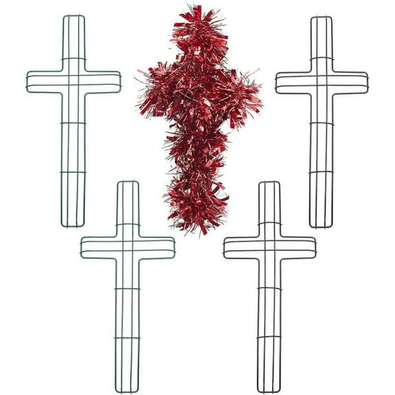 6 Pcs Cross Wreath Frames Iron Wire Floral Frame Garden Wire Wreath Forms Front Door Wreath Cross for Religion Wedding Church DIY Craft Project 16.4 inch Black and Green