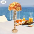 thumbnail image 1 of 6 Pcs Crystal Flower Stand Wedding Road Lead Tall Flower Holders Centerpiece Crystal Metal Flower Vase for Reception Tables Wedding Supplies Gold, 1 of 13