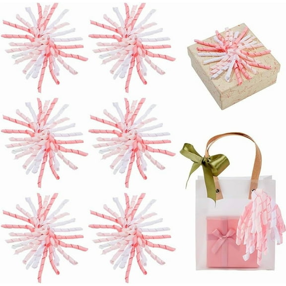 6 Pcs Curly Ribbon Self Adhesive Gift Bows Pink and White Curly Bows Christmas Bows