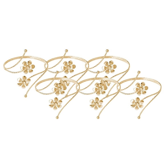 6 Pcs Curtain Ring Alloy Decorations Pattern Stylish Exaggerated Metal Flower Armband Set with Diamonds,Gold