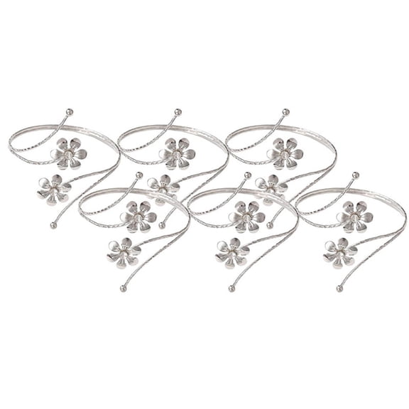 6 Pcs Curtain Ring Alloy Decorations Pattern Stylish Exaggerated Metal Flower Armband Set with Diamonds,Silver