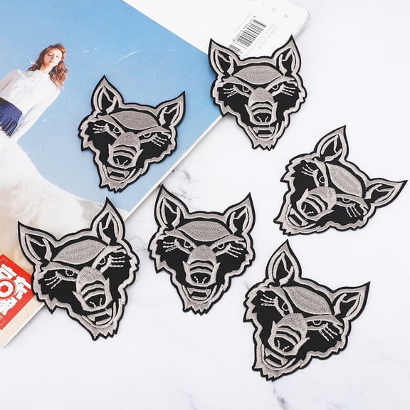 6 Pcs Cute Gray Wolf Head Iron On Patches Sew On Fabric Appliques for DIY Clothing T Shirts Jackets Bags Backpacks Repair and Decoration (3.15 x 2.36 inches / 8 x 6 cm)